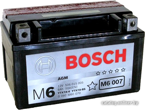 

Мотоциклетный аккумулятор Bosch M6 YTX7A-4/YTX7A-BS 506 015 005 (6 А·ч)