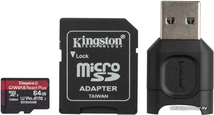 

Карта памяти Kingston Canvas React Plus microSDXC 64GB (с адаптером и кардридером)