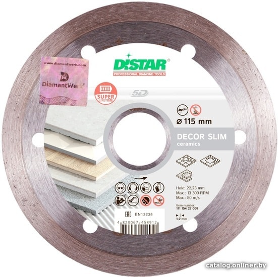 

Отрезной диск алмазный Distar 1A1R 115x1.2x8x22.23 Decor Slim 11115427009