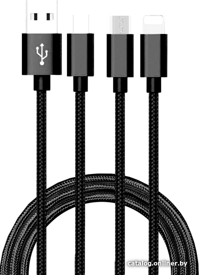 

Кабель Atom USB А 2.0- USB Type-C/USB B Micro/Lightning (1 м, черный)