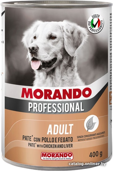 

Консервированный корм для собак Morando Professional Adult паштет с курицей и печенью 400 г