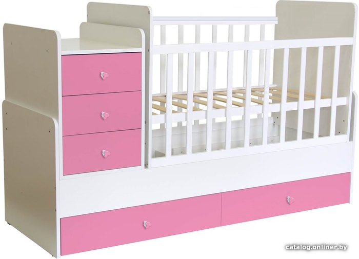 

Кроватка-трансформер Polini Kids Simple 1100 с комодом (белый/розовый)