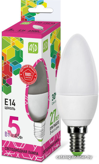 

Светодиодная лампочка ASD LED-Свеча-standard E14 5 Вт 6500 К 4690612034072