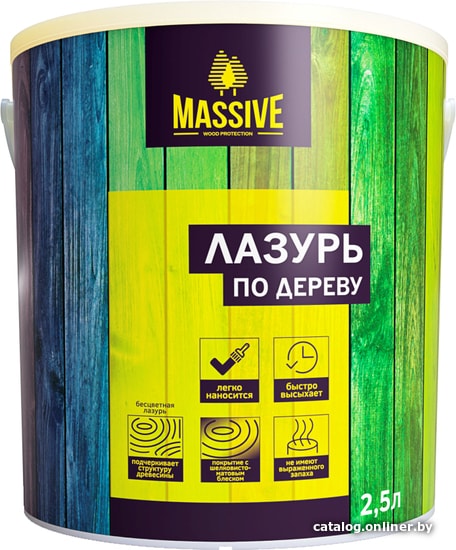 

Лазурь Massive водно-дисперсионная по дереву 2.5 л (голубой клен)