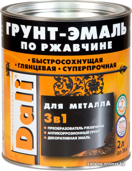 

Грунт-эмаль Dali По ржавчине 3 в 1 RAL3011 10 л (красно-коричневый)