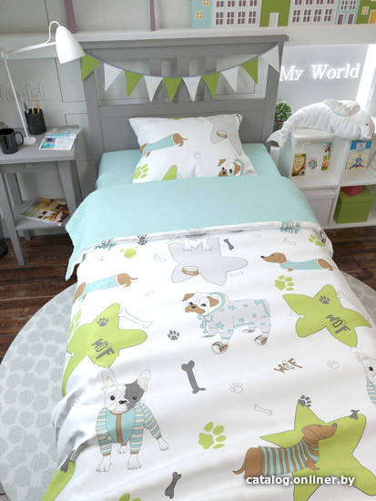

Постельное белье Amarobaby Time to Sleep Мопсы AMARO-3403-Mop (белый/зеленый)