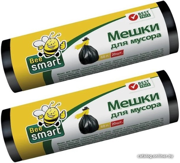 

Пакеты для мусора Paclan Bee Smart с завязками (60 л, 20 шт)