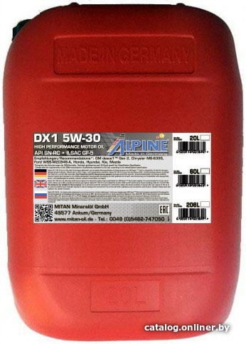 

Моторное масло Alpine DX1 5W-30 20л