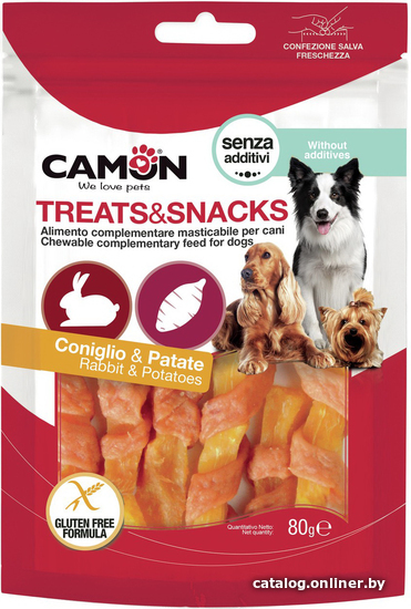 

Лакомство для собак Camon Rabbit and sweet potato strips 80 г