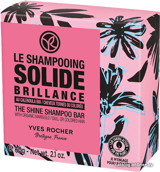 

Твердый шампунь Yves Rocher Твердый шампунь Блеск с календулой био - для тусклых или окрашенных волос 60 г