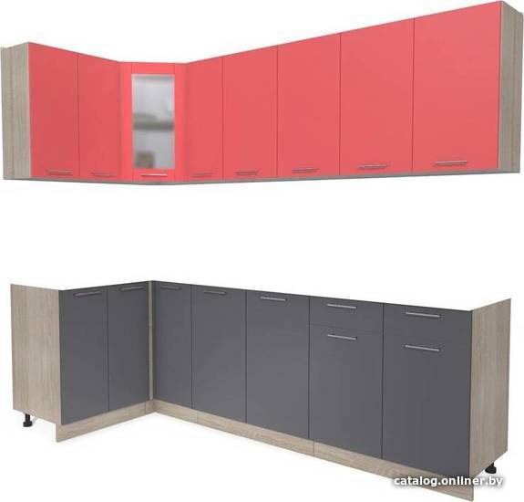 

Готовая кухня Интерлиния Мила 12x25 без столешницы (красный/антрацит)