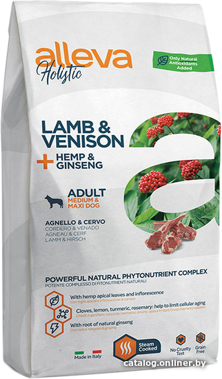 

Сухой корм для собак Alleva Holistic Lamb & Venison + Hemp & Ginseng Medium/Maxi (Ягненок и оленина + конопля и женьшень) 2 кг