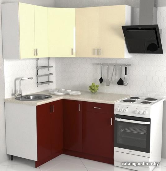 

Готовая кухня Хоум Лайн Кристалл 1200х1400 угловой (бургундский глянец/ванильный глянец)