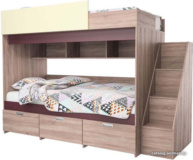 

Двухъярусная кровать КМК Мебель Бамбино 3-1 237x174 (дуб атланта/орех)