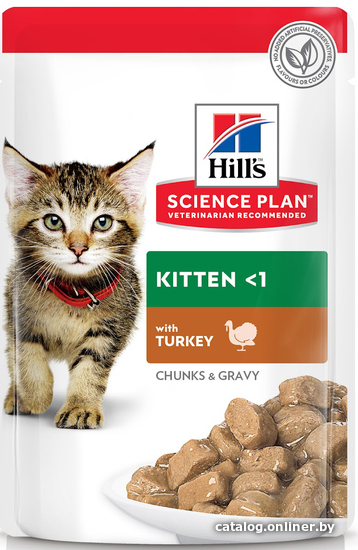 

Пресервы Hill's Science Plan Kitten для котят для здорового роста и развития, пауч с индейкой в соусе 85 г