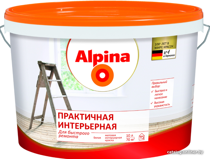 

Краска Alpina Практичная интерьерная 0.9 л (белый)