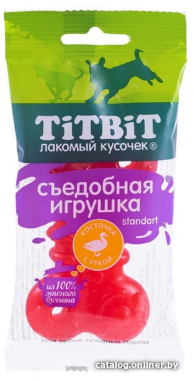 

Лакомство для собак TiTBiT Съедобная игрушка косточка с уткой Standart (12 шт)