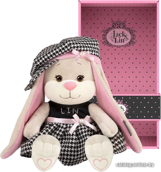 

Классическая игрушка Jack&Lin Зайка в клетчатом платьице и шапочке JL-260-20