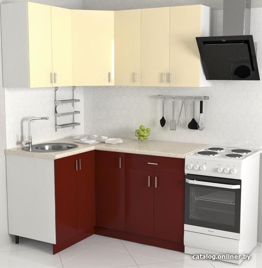 

Готовая кухня Хоум Лайн Кристалл 1200х1500 угловой (бургундский глянец/ванильный глянец)