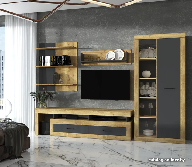 

Горка Интерлиния Loft-9 Гостиная-5 (дуб золотой/антрацит)