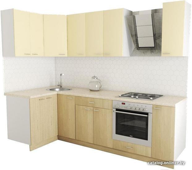 

Готовая кухня Хоум Лайн Луиза Люкс 1200x2600 угловой (флитвуд шампань/ваниль)