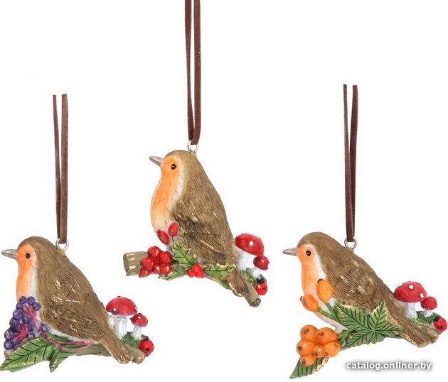 

Елочная игрушка Gisela Graham Woodland Wildlife. Снегирь на ветке с ягодами 13679