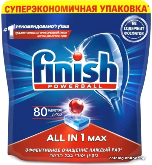 

Таблетки для посудомоечной машины Finish All in 1 Max бесфосфатные (80 шт)