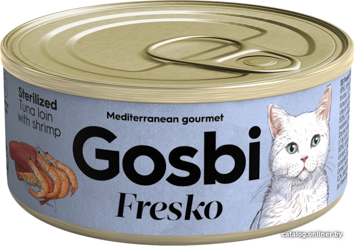 

Консервированный корм для кошек Gosbi Fresco Sterilized Tuna Fillet with Shrimps (Филе тунца с креветками) 70 г