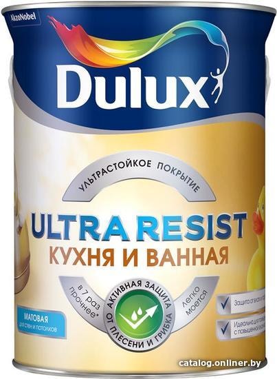 

Краска Dulux Ultra Resist Для кухни и ванной BW 5 л (белый матовый)