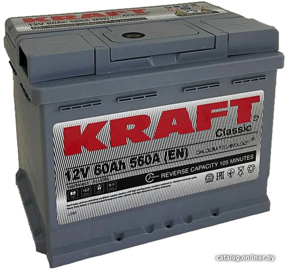 

Автомобильный аккумулятор KRAFT Classic 60 R+ (60 А·ч)