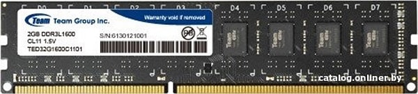 

Оперативная память Team Elite 8GB DDR3L PC3-12800 TED3L8G1600C1101