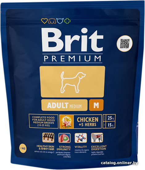 

Сухой корм для собак Brit Premium Adult M 1 кг