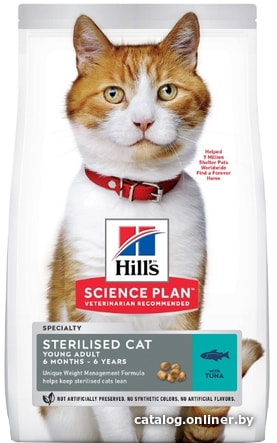 

Сухой корм для кошек Hill's Feline Young Adult Sterilised Cat для взрослых стерилизованных кошек и кастрированных котов, с тунцом 0.3 кг