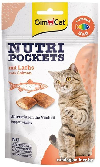 

Лакомство для кошек GimCat Nutri Pockets с лососем 927695 (60 г)