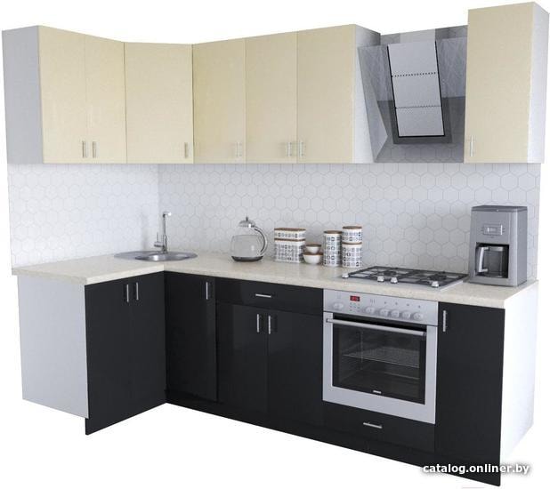 

Готовая кухня Хоум Лайн Кристалл Люкс 1200х2600 угловой (черный глянец/ванильный глянец)