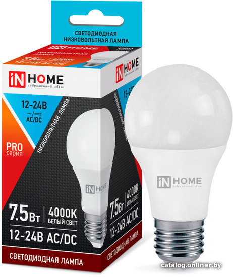 

Светодиодная лампочка In Home LED-MO-PRO 7,5Вт 12-24В Е27 4000К 600Лм 4690612031545
