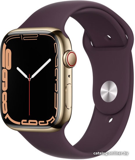 

Умные часы Apple Watch Series 7 LTE 45 мм (сталь золото/темная вишня спортивный)
