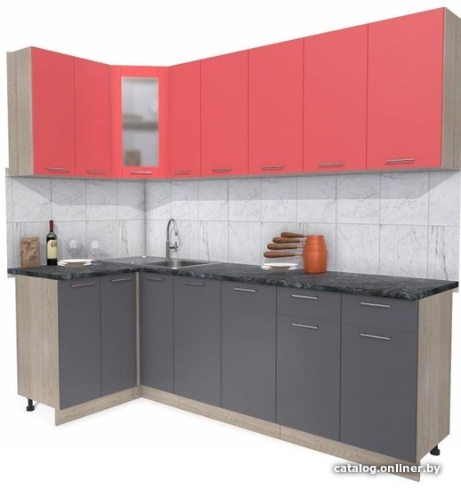 

Готовая кухня Интерлиния Мила 12x25 (красный-антрацит-кастилло темный)