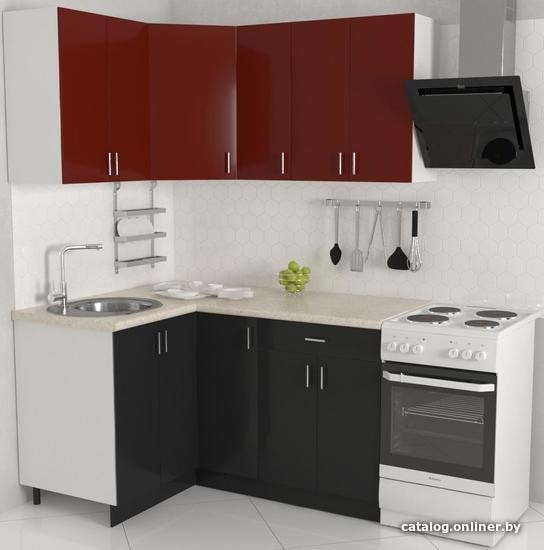 

Готовая кухня Хоум Лайн Кристалл 1200х1500 угловой (черный глянец/бургундский глянец)