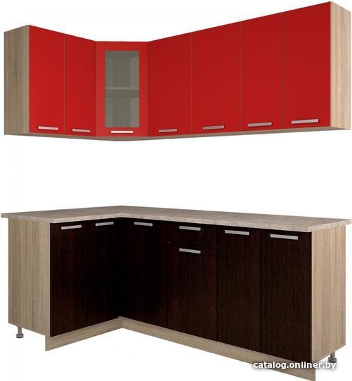 

Готовая кухня Интерлиния Мила 12x20 (красный/дуб венге)