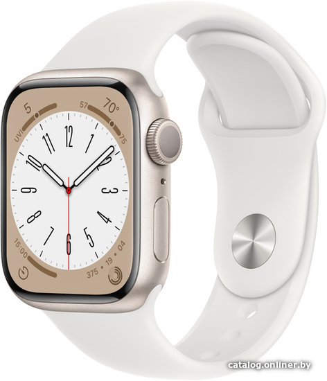 

Умные часы Apple Watch Series 8 41 мм (алюминиевый корпус, звездный свет/белый, спортивный силиконовый ремешок S/M)