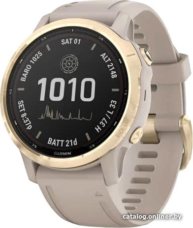 

Умные часы Garmin Fenix 6S Pro Solar 42 мм (светло-золотистый, силикон)