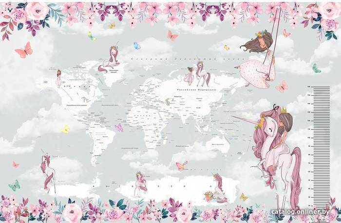

Фотообои Citydecor Princess Карта мира с ростомером 16 с защитным покрытием 400x260