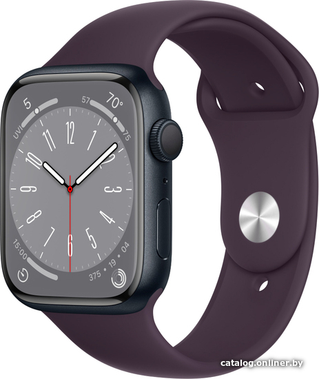 

Умные часы Apple Watch Series 8 45 мм (алюминиевый корпус, полуночный/бузина, спортивный силиконовый ремешок)
