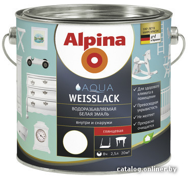 

Эмаль Alpina Aqua Weisslack (глянцевая, 2.5 л)