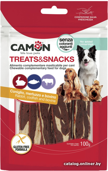 

Лакомство для собак Camon Rabbit, codfish and rawhide jerky 100 г