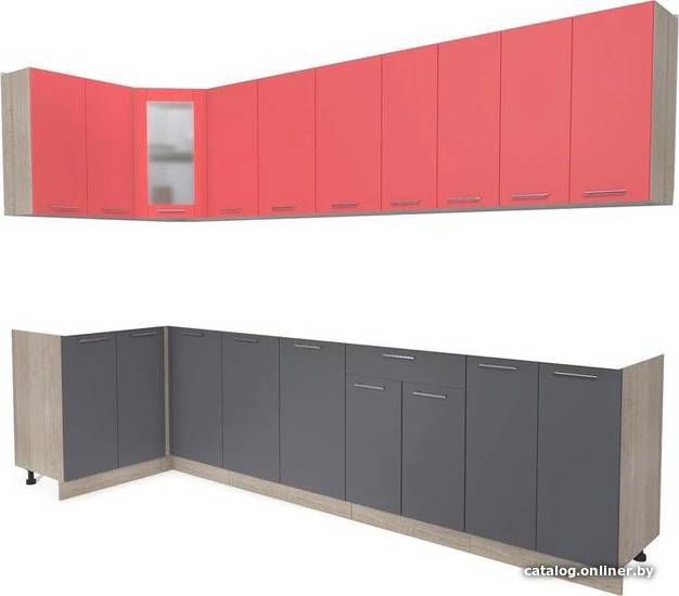 

Готовая кухня Интерлиния Мила 12x30 без столешницы (красный/антрацит)