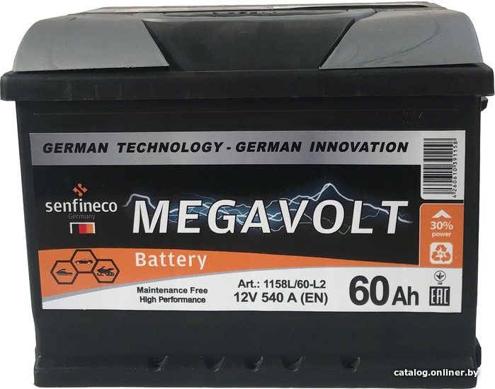 

Автомобильный аккумулятор Senfineco Megavolt 12V +R (60 А·ч)