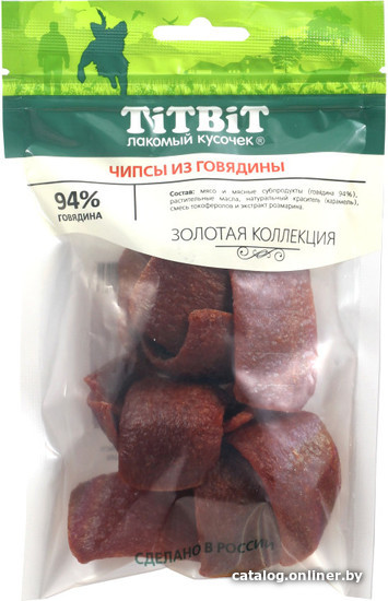 

Лакомство для собак TiTBiT Золотая коллекция. Чипсы из говядины 60 г