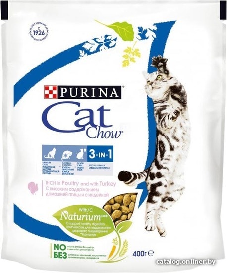 

Сухой корм для кошек Cat Chow Feline тройная защита, домашняя птица и индейка 0.4 кг